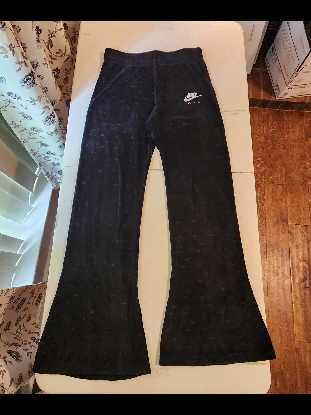 Nike Black Velour Flared Sweatpants with White Logo